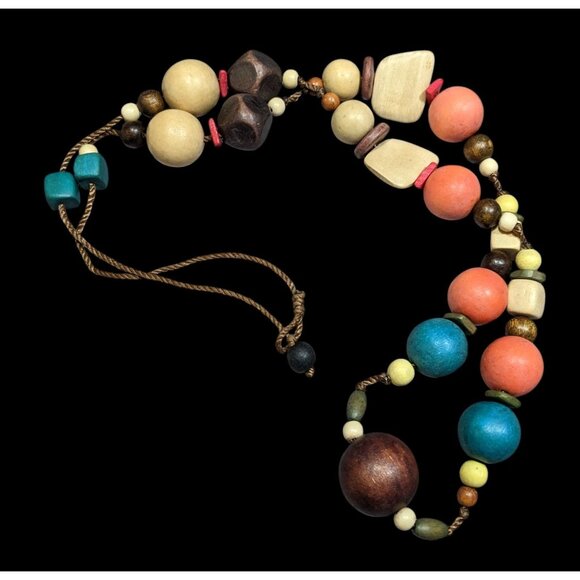 Rainbow Chunky Wood Beaded Statement Necklace - Picture 1 of 8